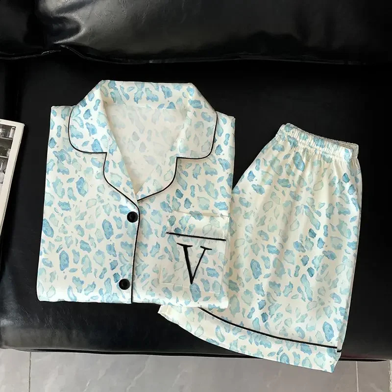 Victorian Style Fashion Leopard Print Womens Pajamas Retro Literary Fresh Homewear 2025 Summer Short Sleeve Shorts Pyjamas 250411