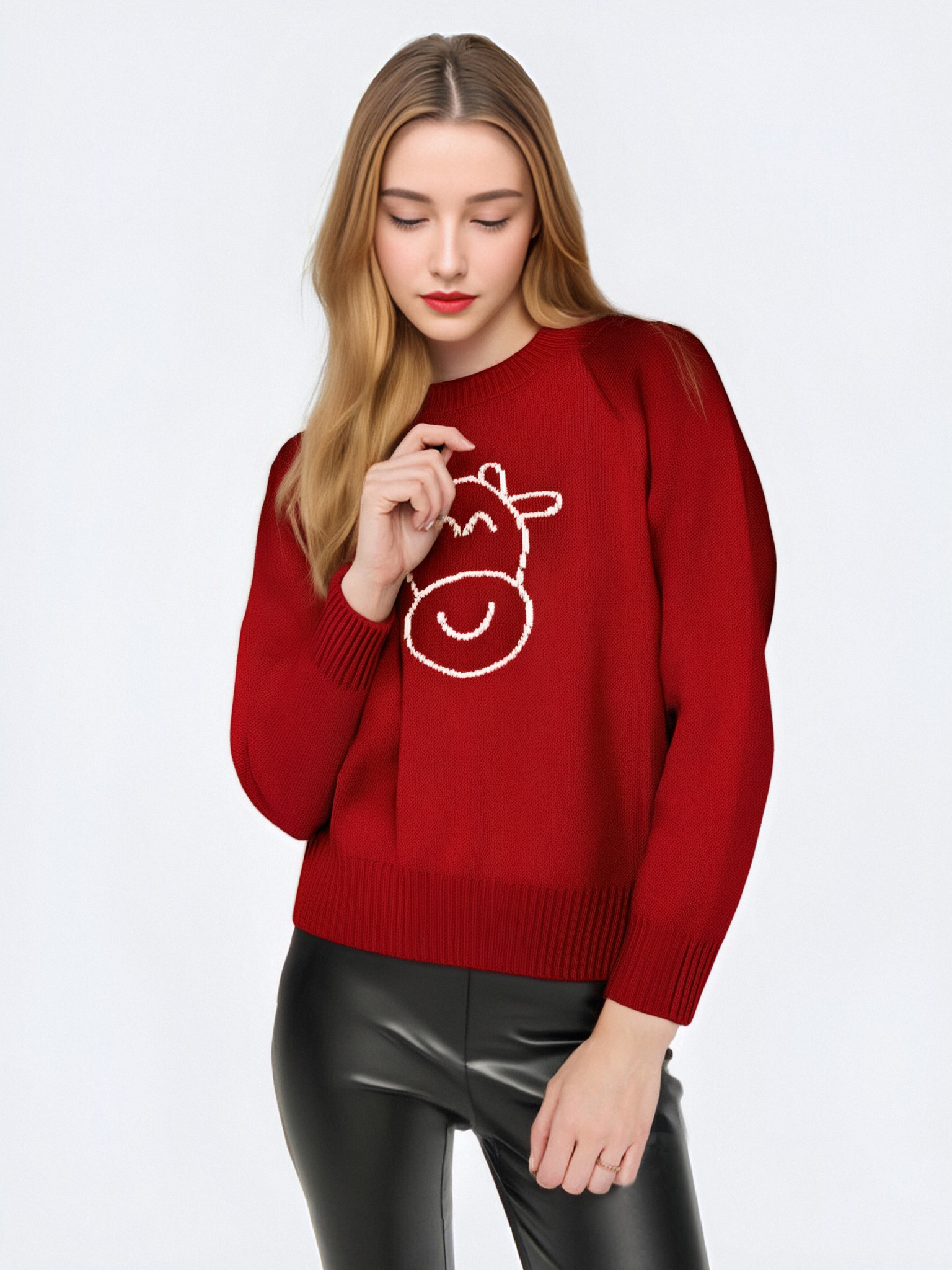 Women's sweater jacquard round neck sweater round neck