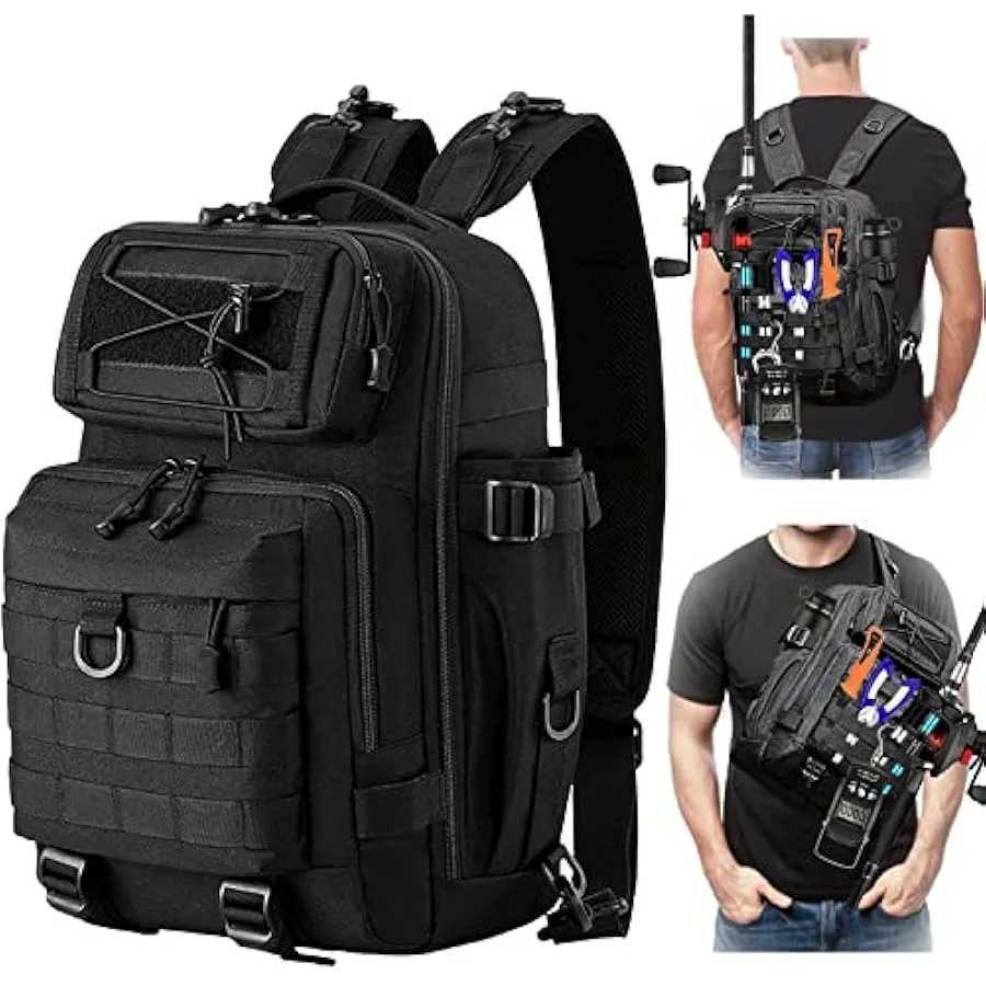Fishing Backpack Tackle Bag Sling Bag Water-Resistant Fishing Backpack with Rod Holder Large Fly Fishing Bag for Fishing Campin Z250411