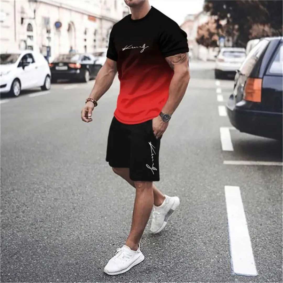 New 3D mens short sleeved round neck T-shirt for summer 2025 casual and fashionable mens sportswearXJ250412