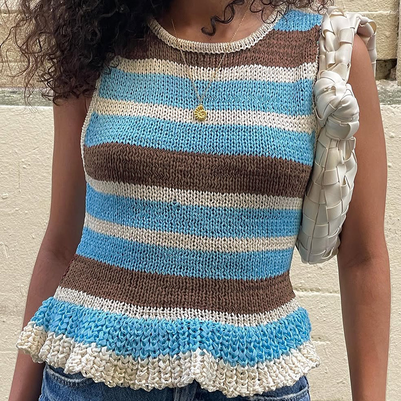 Women's stripe casual elegant knit top for commutin School and nature style going out tops women Spring/Summer/autumn---NBL140