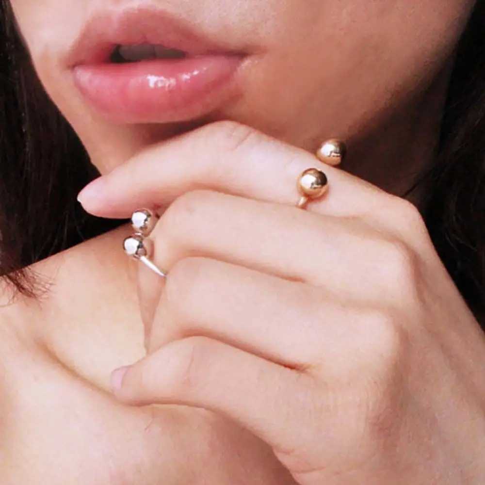 Party punk fashion open finger silver copper double ball mens copper ring jewelry joint ring unisexXJ250412