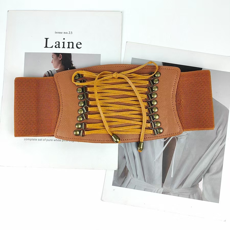 Super waist seal women's fashionable elastic tassel wide belt decorative skirt