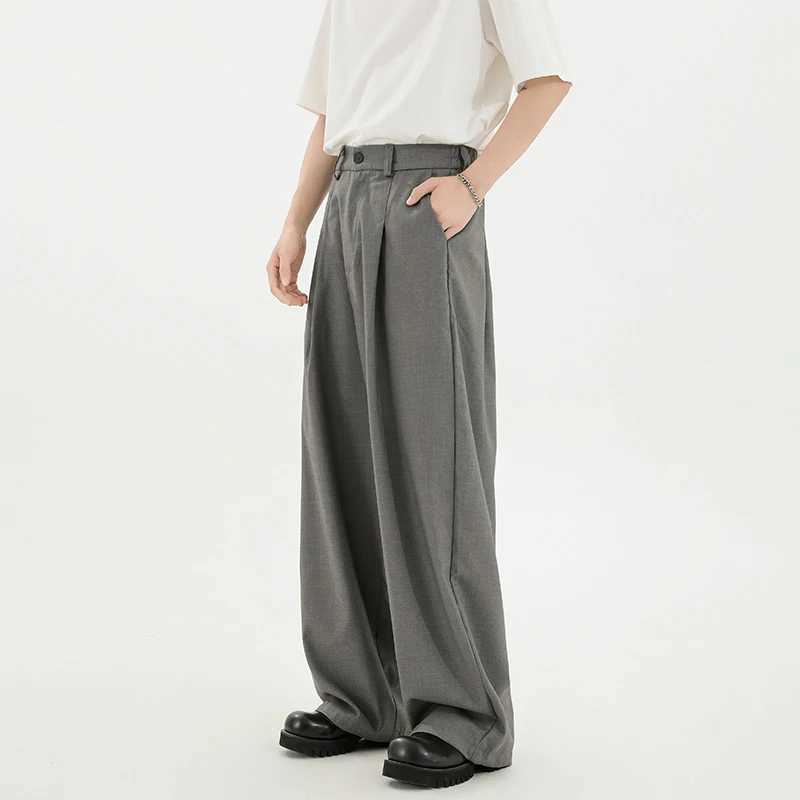 Grey suit pants mens oversized fashionable black dress pants mens Korean loose wide leg pants mens office formal mens M-3XL W250411