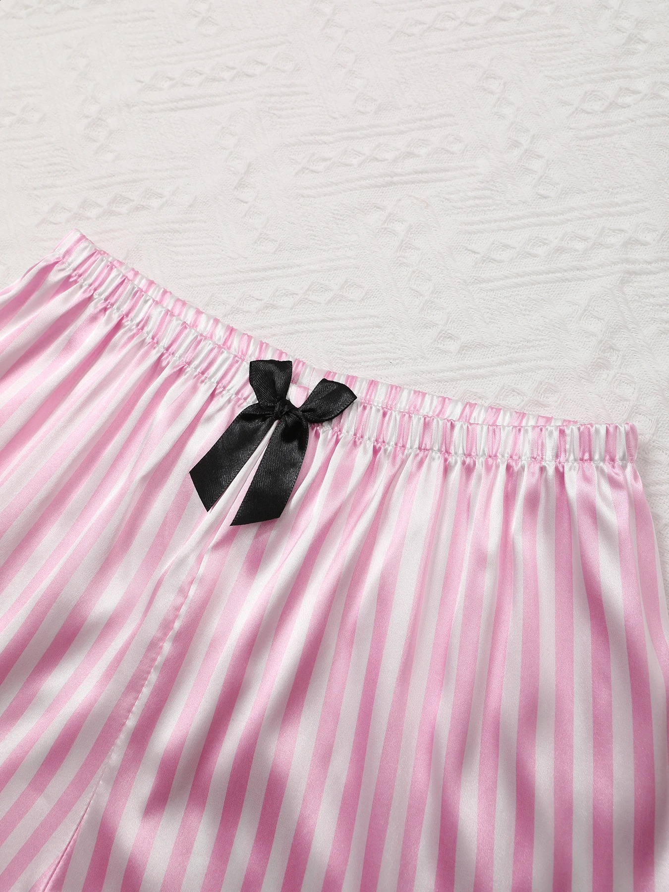 Satin Silk Women Pajamas Set Short-Sleeved Student Homewear Two-Piece Cardigan Lapel Senior Sense of Pink Striped Large Size 250411