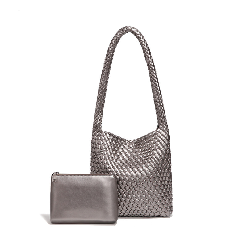 2025 New Woven Bag Women's Fashion PU Leather Female Bag Designer Shoulder Handbag