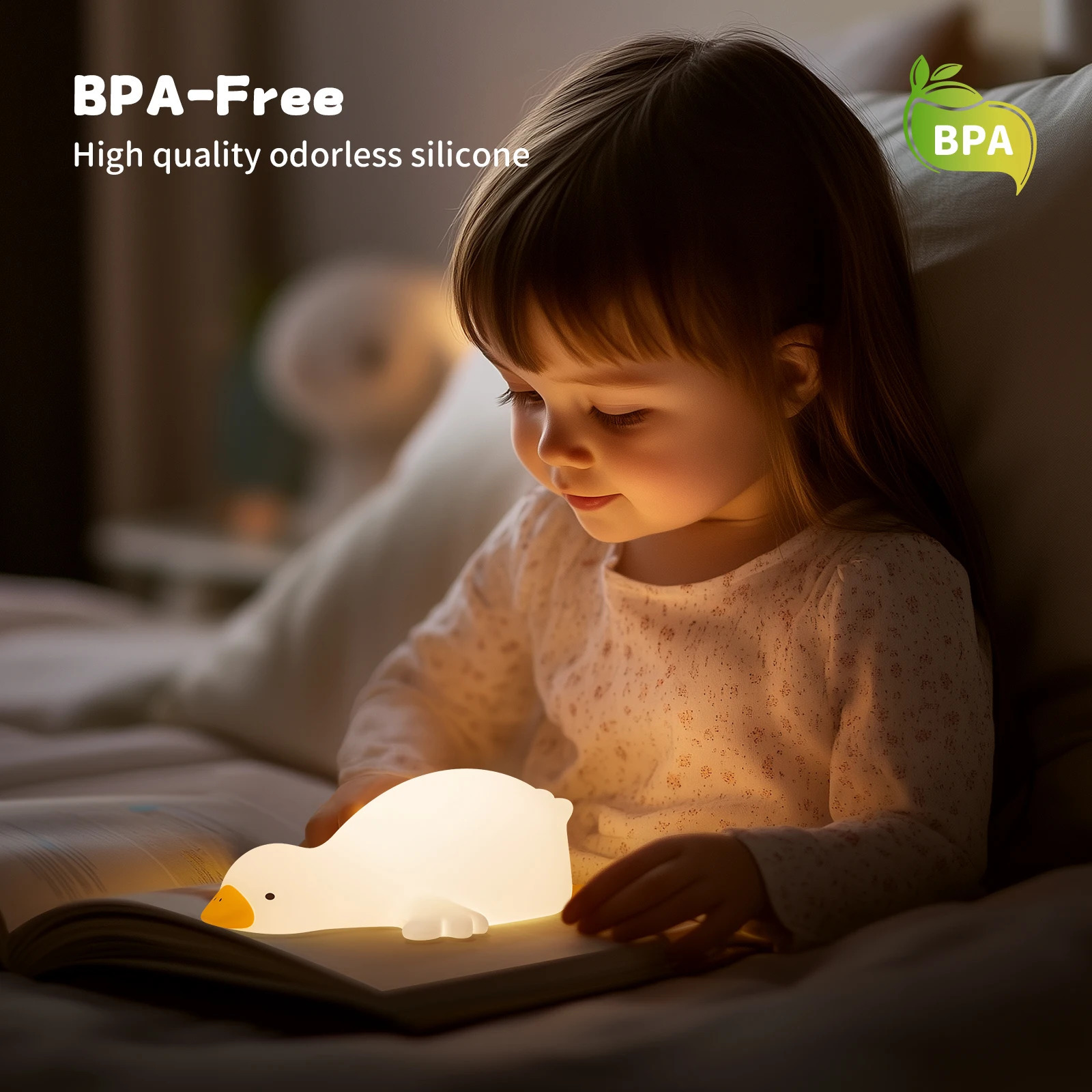 Duck night light for childrens bedrooms 3 lights automatically turn off LED charging silicone spray faucet control baby daycare light 250411
