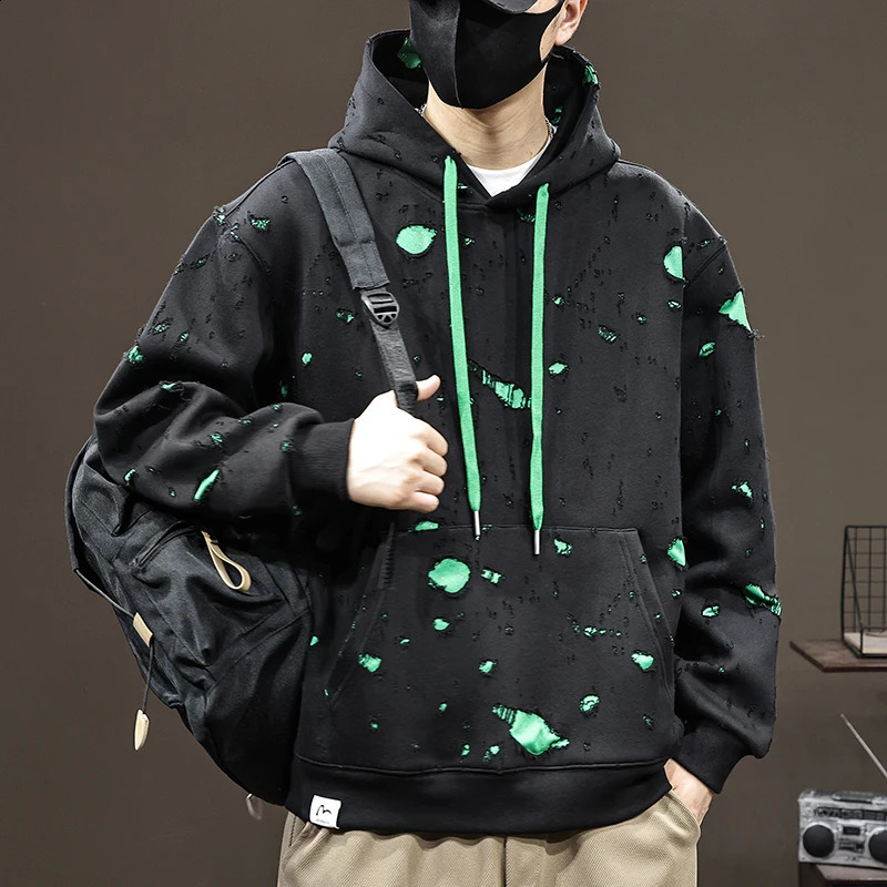 Broken Hole Mens Hoodie Autumn/Winter High end Fashion Loose and Loose Casual Hoodie 250411