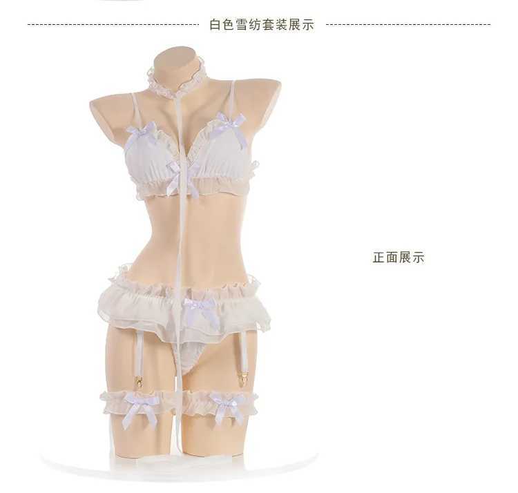 Japanese womens lingerie set Bdsm clothing lace pleated lingerie Kawaii clothing garter straps maids transparent exotic pajamas W250412