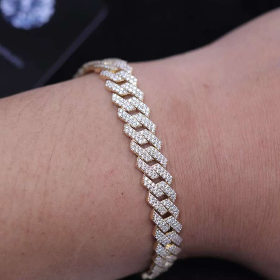 Hip Hop Jewelry Iced Out 7 Inches 10K Gold Cuban Link WhiteVVS Pass Diamond Tester Moissanite Cuban Bracelet
