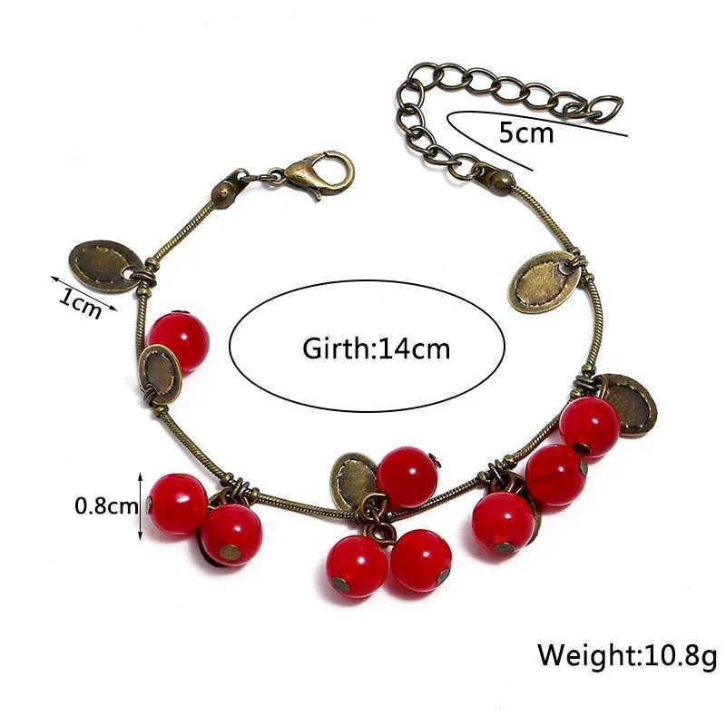 Sweet Cherry Girls Bracelets Antique Color Chain Coin Pendants Female Bangle Vintage Boho Bracelets Summer pulseras mujerC250411