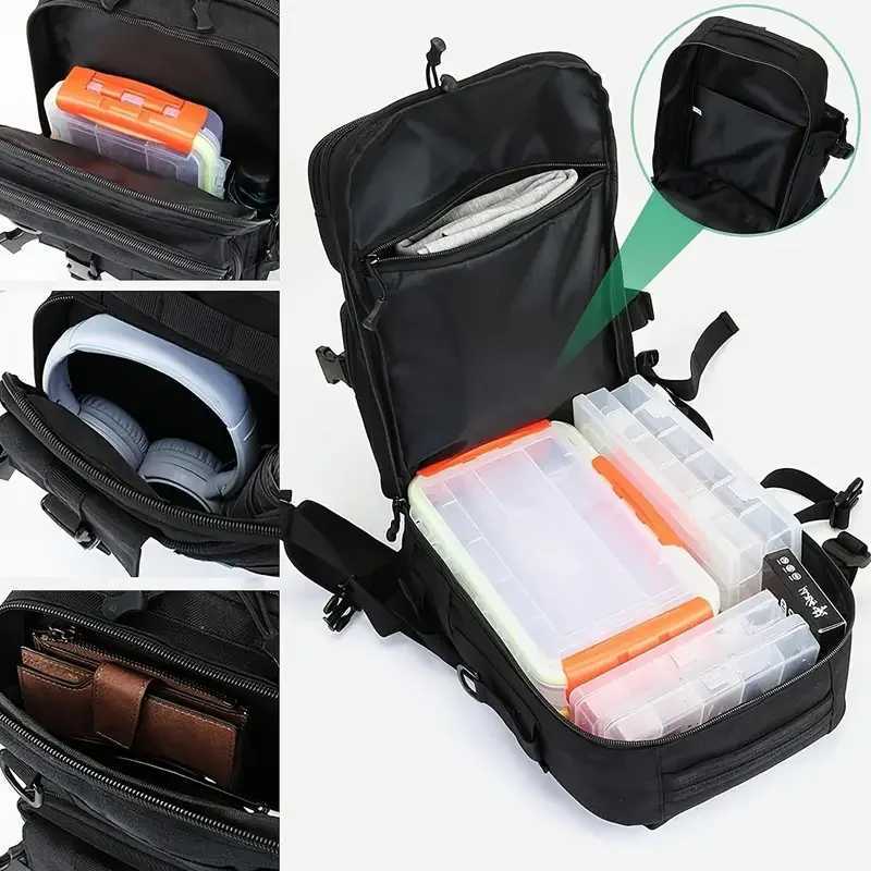 1000D Nylon Waterproof Fishing Backpack Fishing Tackle Storage Bag Double Shoulder Sling Bag for Outdoor Fishing Hunting Hiking Z250411