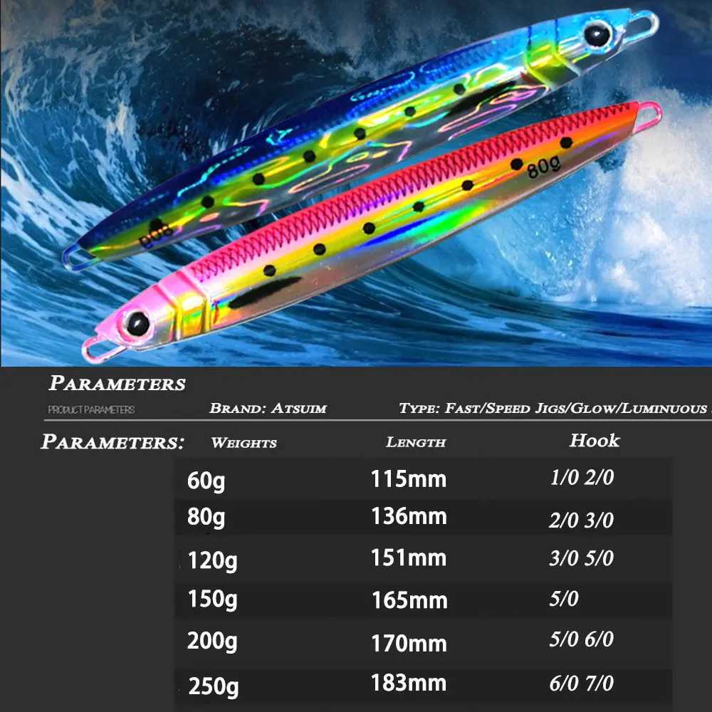 1PC Slow Falling JIg Lure 60g80g120g150g200g250g Fishing UV Jig 3D Print Angler Metal Hard Bait Sinking Jigging Pesca Bait Z250411