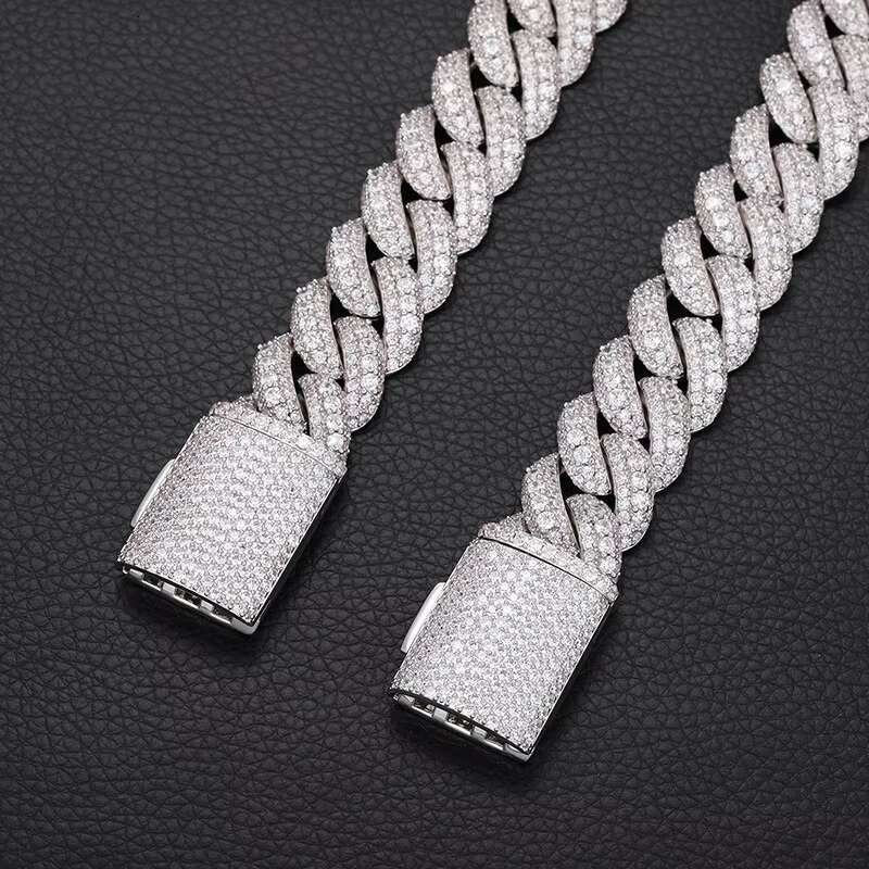 Heavy Handmade Cuban Necklace Wide 19mm Pure S925 with GRA Moissanite Iced Out Cuban Link Chain with Free Customization