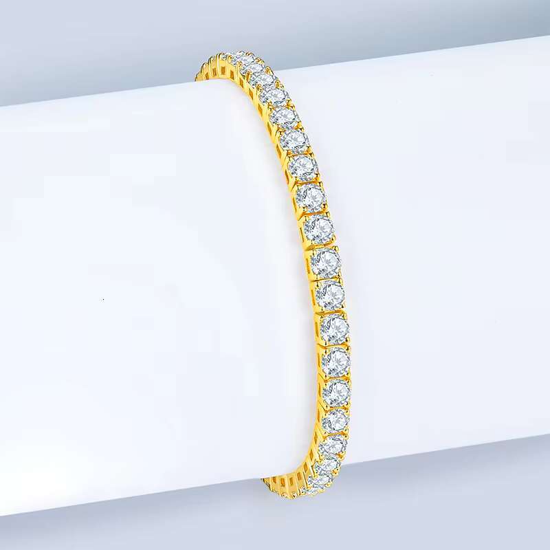 12462 Fine Fashion 925 Sterling Silver and 18K Gold Plated Moissanite Tennis Bracelet for Men Women Hiphop Rock Style