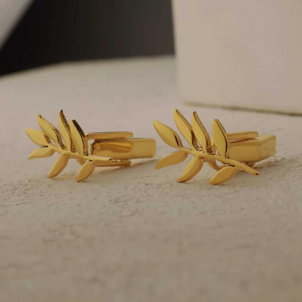 Personalized olive branch pattern cufflinks mens fashionable stainless steel customized cufflinks Fathers Day husband giftT250412