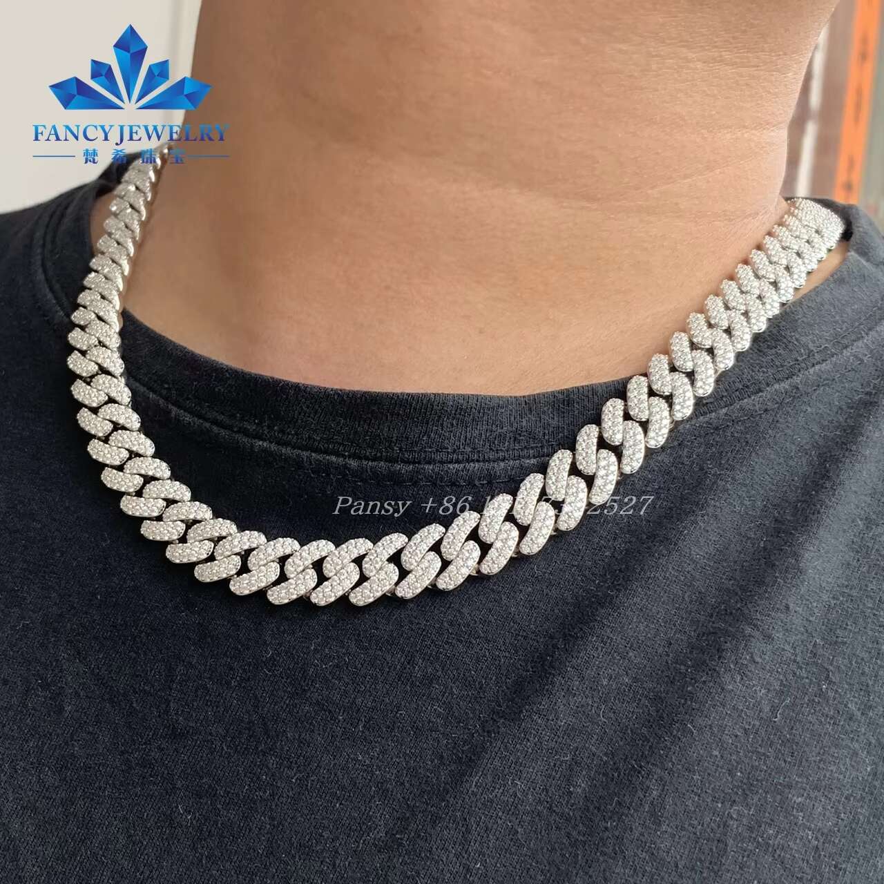Fancy Jewelry GRA Certified 925 Sterling Silver VVS Moissanite Cuban Link Chain