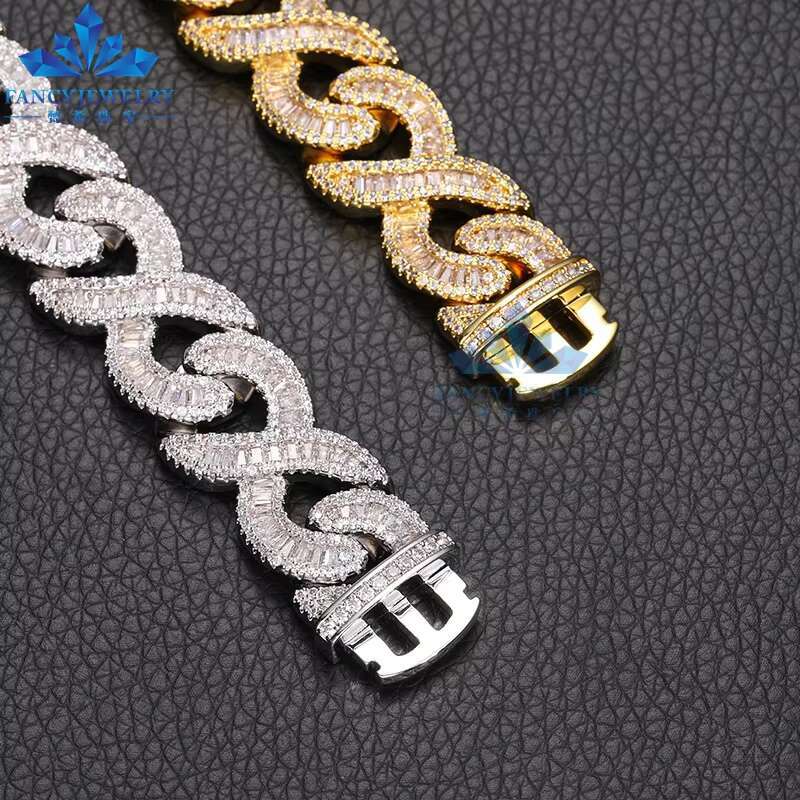 Special Design Pass Diamond test 16mm Micro-inlay Step D-VVS square Moissanite Hip-hop Trendy Cuban Necklace for Men and Women