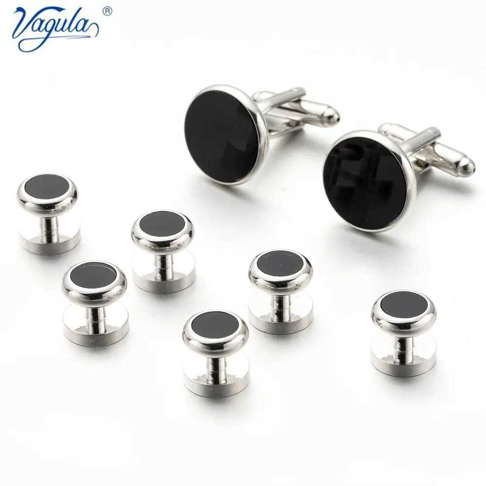 Wajila Sleeve Buckle Stud Set 8-piece Black Stone Gemelos Brass Tailcoat Collar Stud Set Bonito Gemelos 530T250412