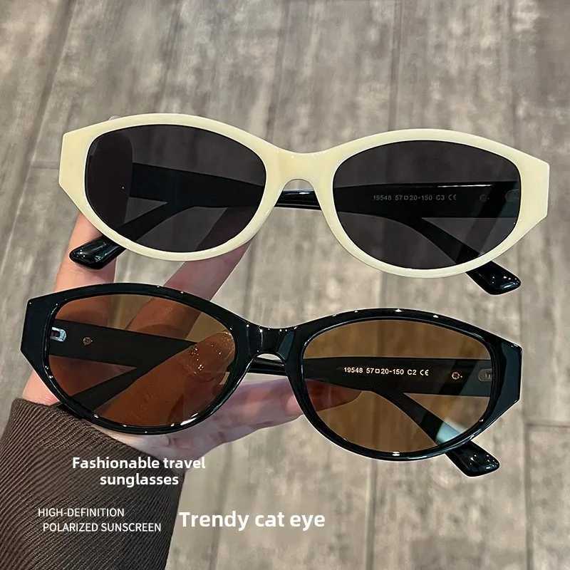 Womens personalized oval cat eye sunglasses with high-end fashion trend UV resistant polarized street photography sunglasses Z250411