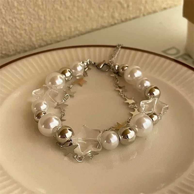Crystal Star Pentagram Imitation Pearl Bead Bracelet for Women Sweet Aesthetic Charm Y2k Bracelet Fashion Vintage Jewelry GiftsC250411