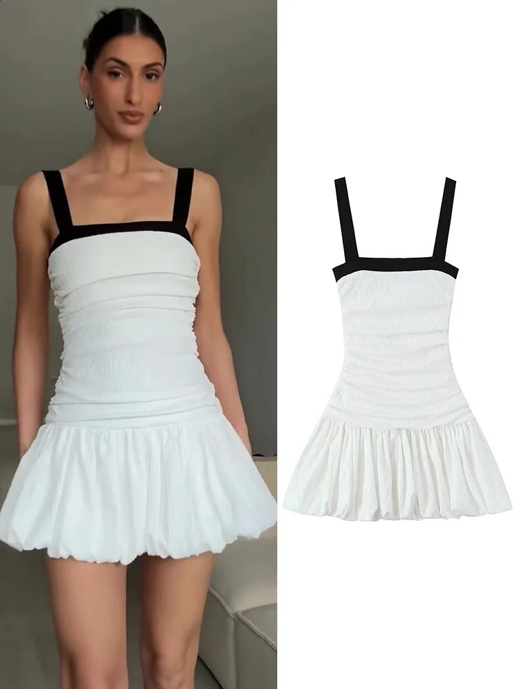 TRAF Womens Summer Retro Mini Dress Fashionable Backless High Waist Party Club Tight corset Pufll Bottom Skirt Womens Elegant Strap 250408