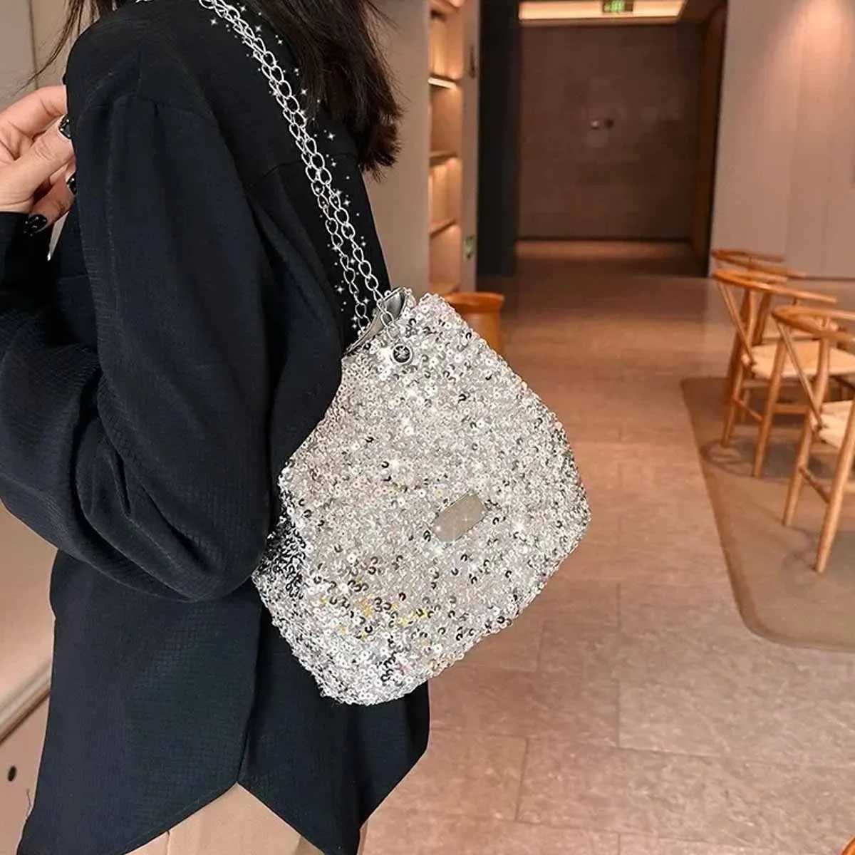 YANZAI 2024 Luxury Designer Handbag Trend Sequin Pillow Bag Womens Large Capacity Crossbody Bags Bling Breathable Ladies ShouldC250412