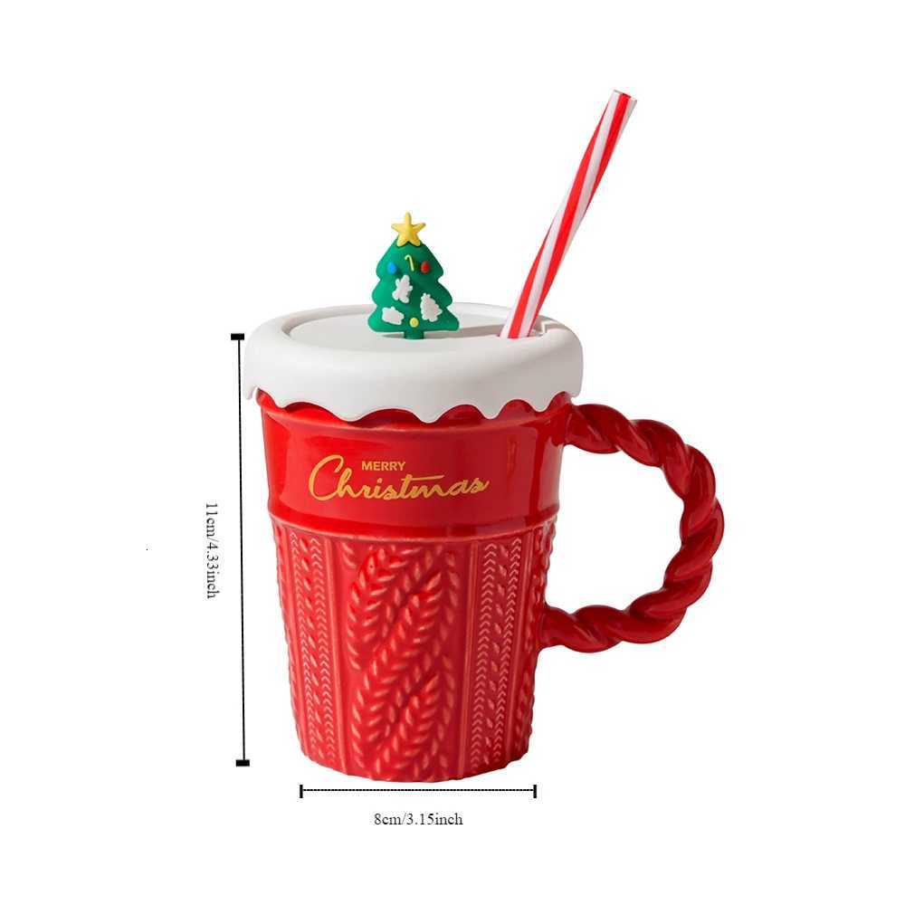 Christmas New Design Creative Christmas Mug Holiday Gifts Ceramic Couple Cups With Straw Lid Ceramic Cups Office Home Y251112