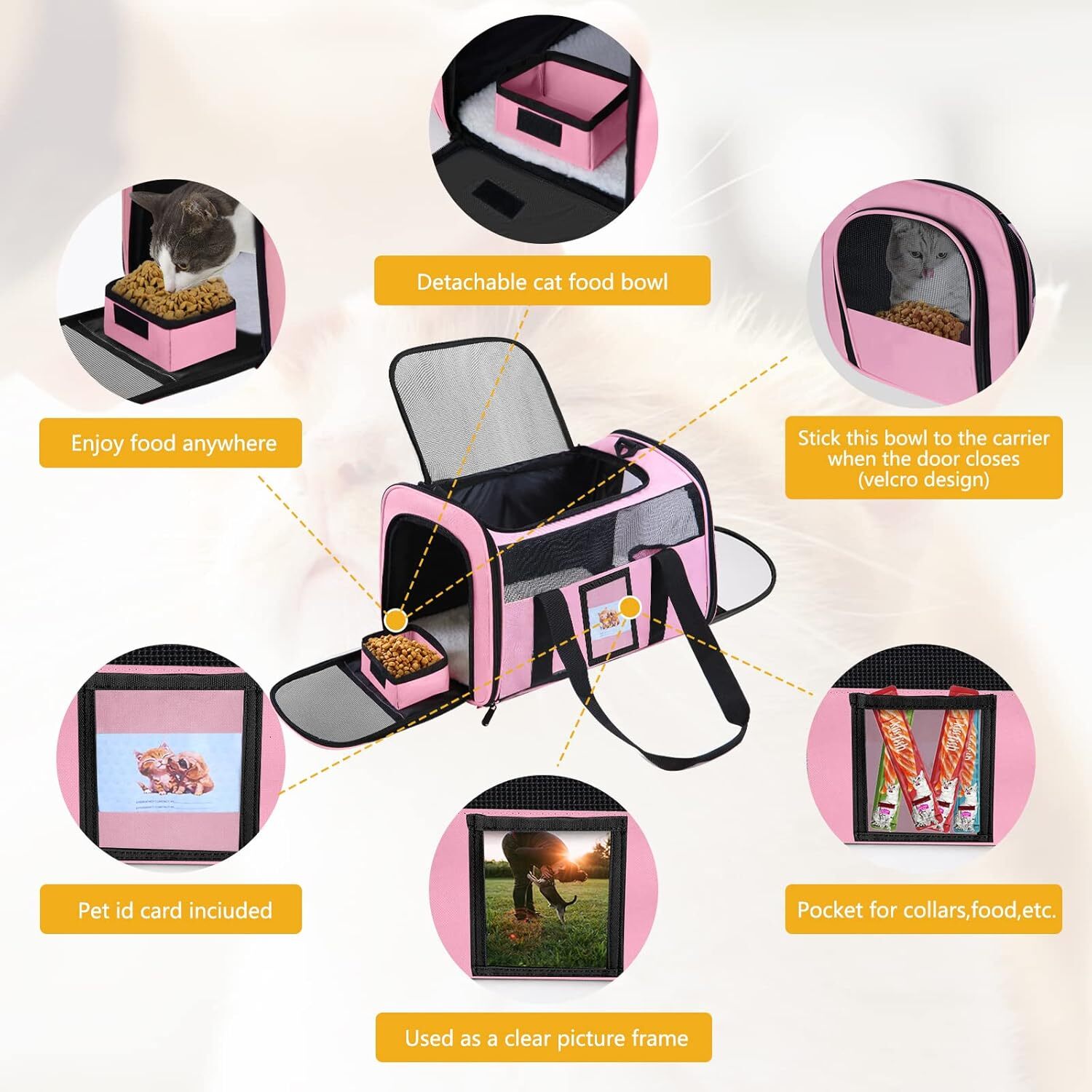seclato cat backpack pet transport bag approved by airline for small and medium sized cats weighing less than 15 pounds foldable soft face tsa approve