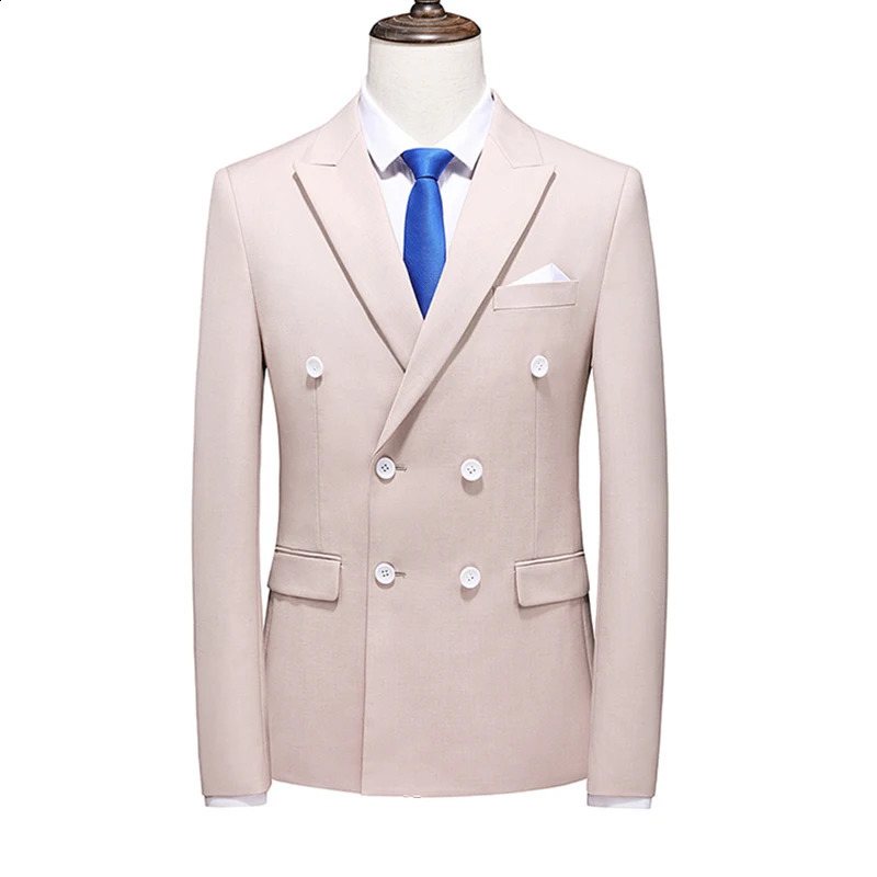 Blue mens double breasted formal suit jacket business office jacket Masculino wedding party dress jacket ultra-thin mens tailcoat 250411