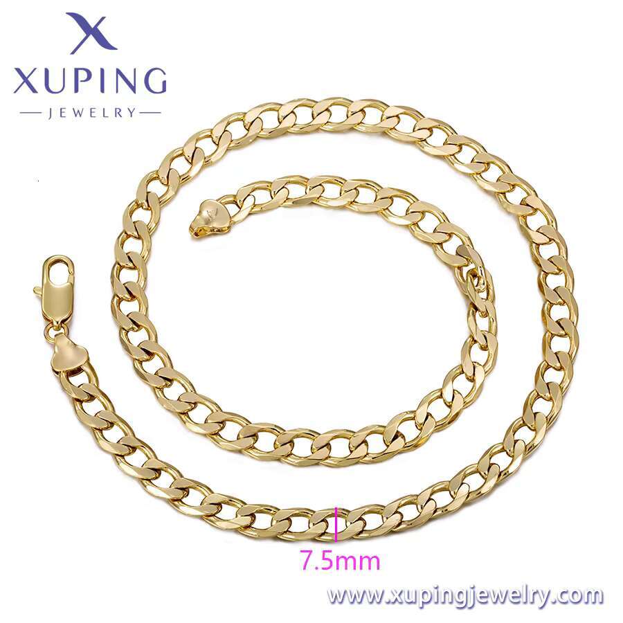 X000835292 Xu Ping 14k gold-plated Cuban chain necklace, multi width, long cutting, Figaro chain, women's and men's clothing