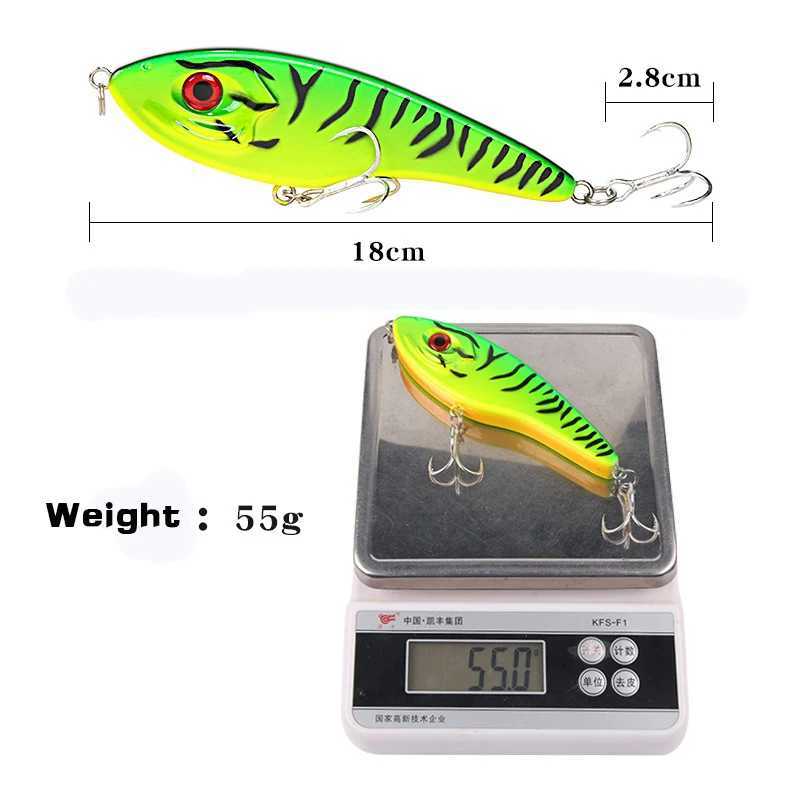 1Pcs JerkBait Pike Bass Fishing Lure Tackle Big VIB 180mm 55g Slow Sinking Artificial Hard Bait Rattle Accessories Bass Z250411
