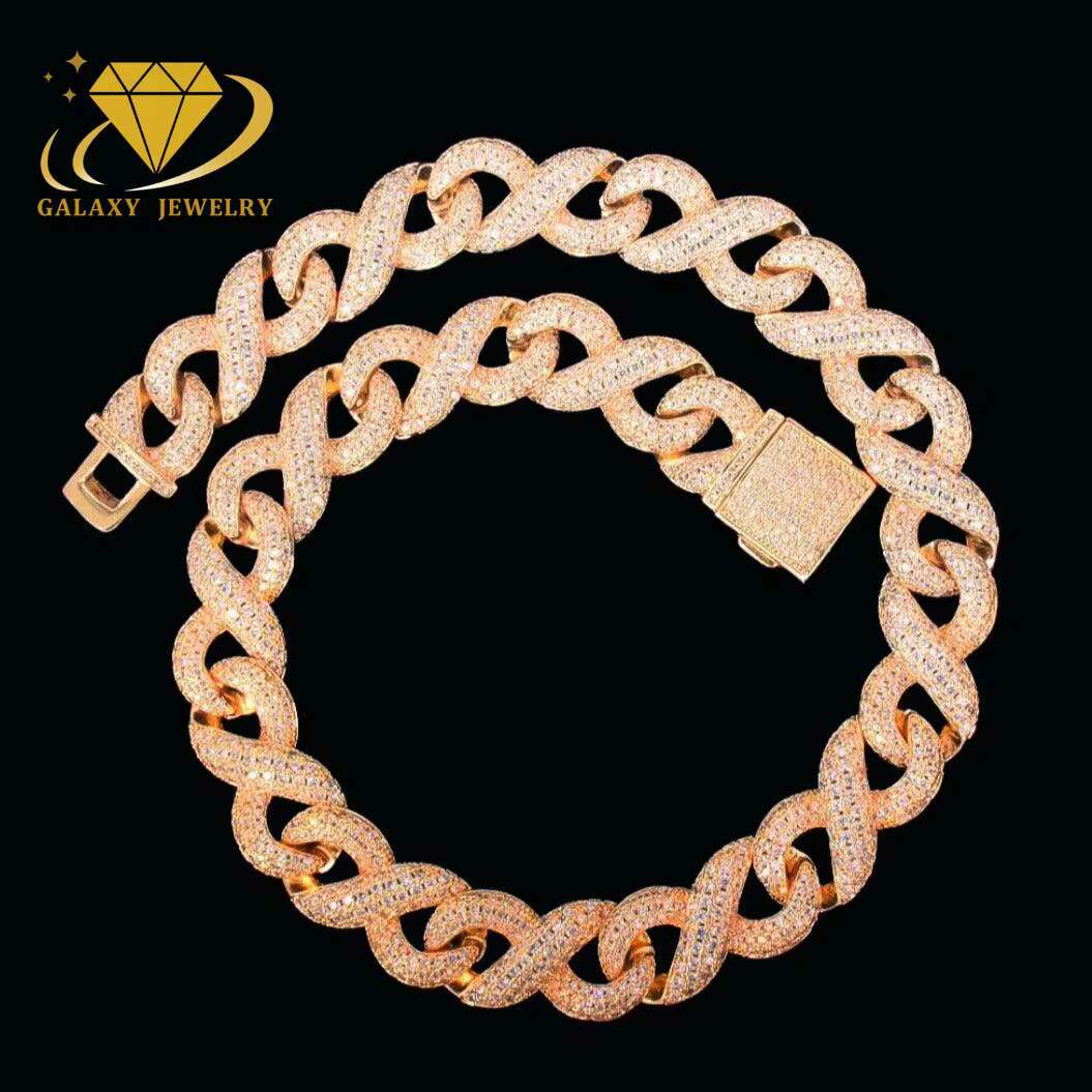 Luxury Moissanite Jewelry 13mm 15mm Infinity Link Chain 925 Sterling Silver Bracelet Necklace Iced Out Twist Cuban Chains