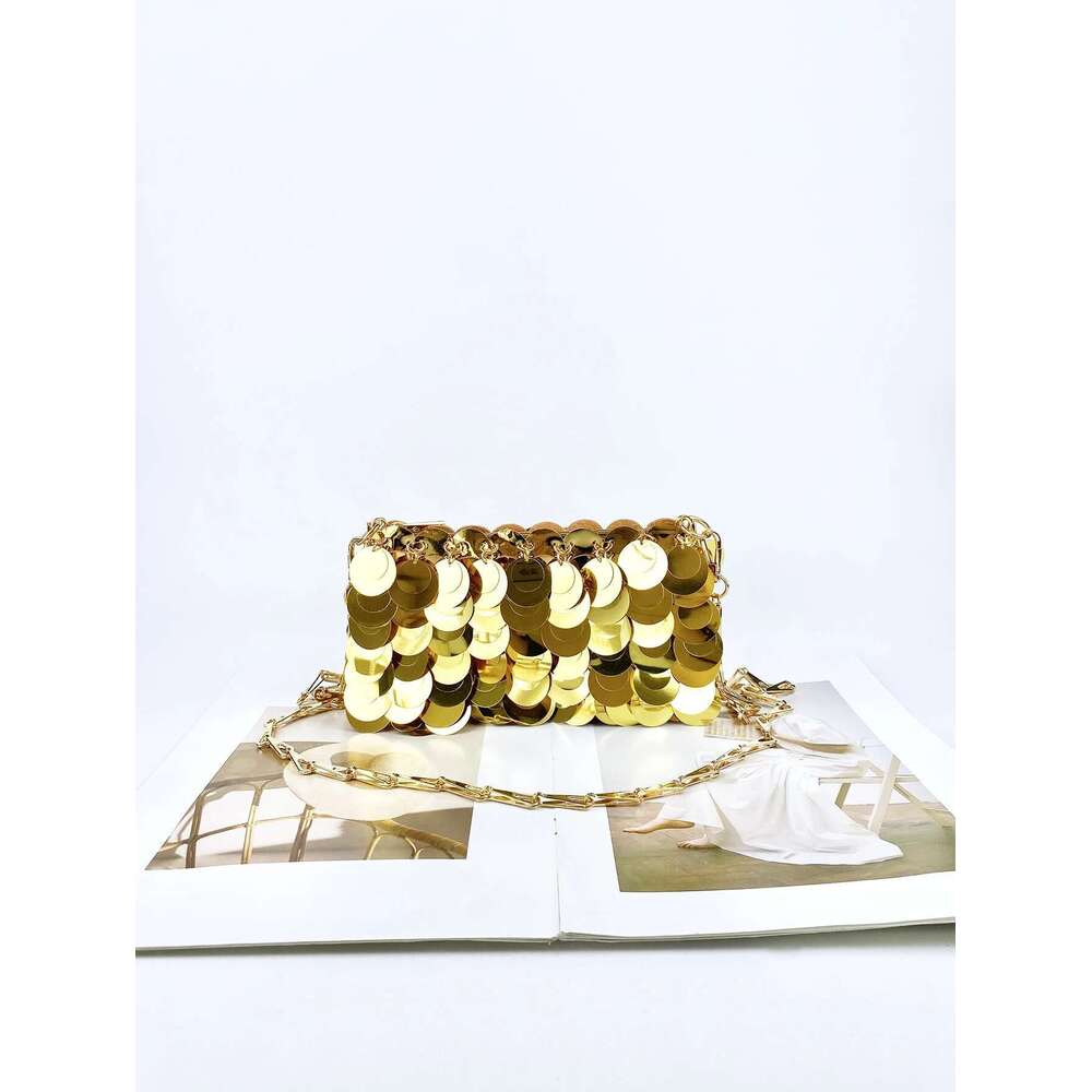 Trendy cool gold glitter chain, women's fashionable and simple texture, horizontal square bag, personalized bag