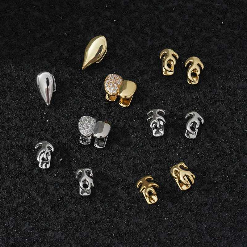 1 piece of hip-hop single tooth grill suitable for men women gold silver copper detachable tooth grill Halloween role-playing tooth jewelry W250412