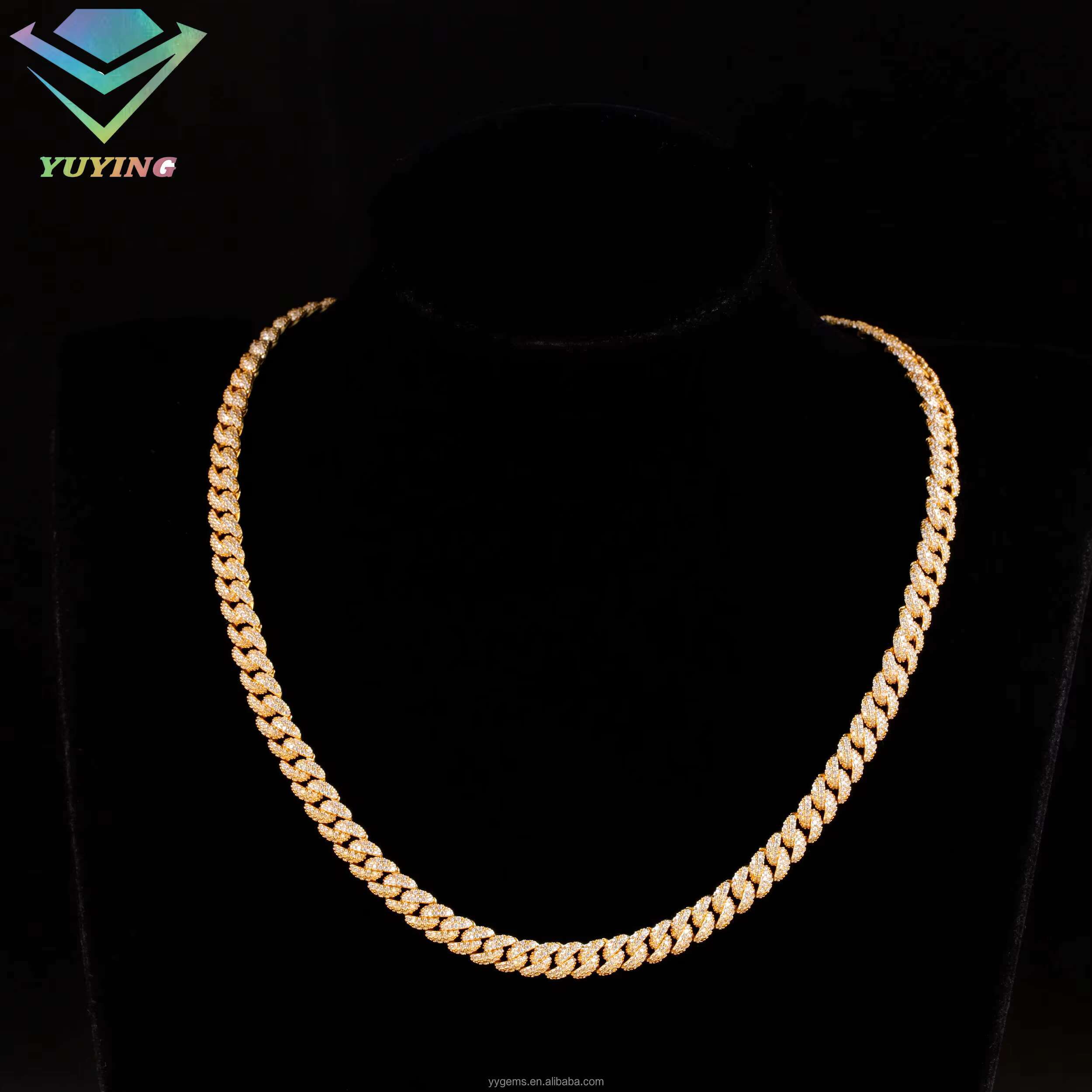 Hip Hop Jewelry 6mm Silver Plated Miami Cuban Link Necklace for Men Iced Out 2Row Moissanite Cuban Chain Fine Chains Necklaces