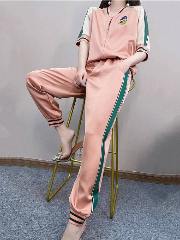 Badypczd Sports Suit Casual Running Two Piece Cardigan Jacket Sports Pants Suit Workout Set Summer Womens Gym Clothing 250411
