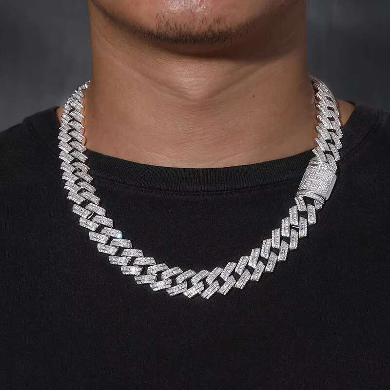 Luxury 16mm Cuban Necklace bracelet Pure 925 Silver Gra Certificate baguette Moissanite Cuban Link Chain for Male