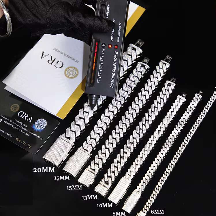 HOT Sale 6mm-20mm Wide S925 Sterling Silver Cuban Link Chain VVS Moissanite Diamond Chain Cuban Bracelet With GRA Certificate