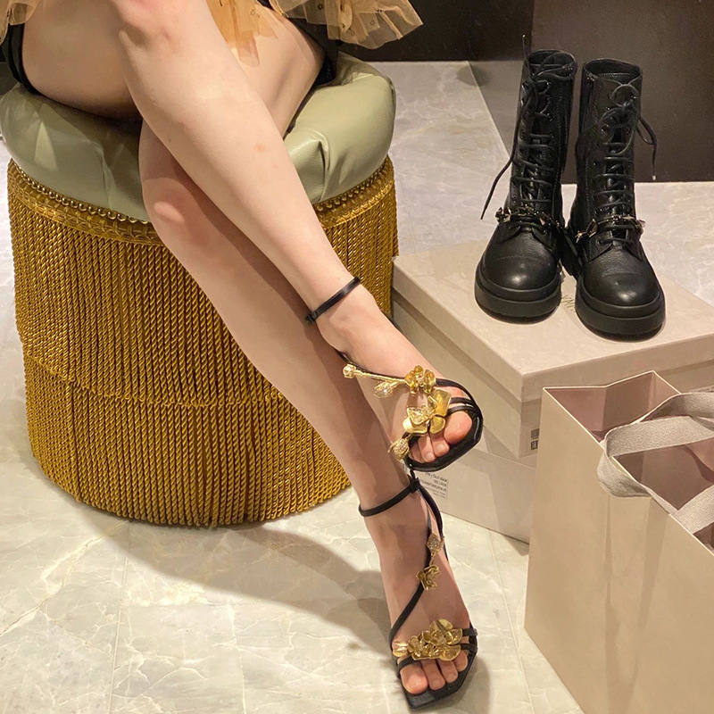 Free shipping high heels women sandals designer rose decoration slim heels fashion trend party banquet