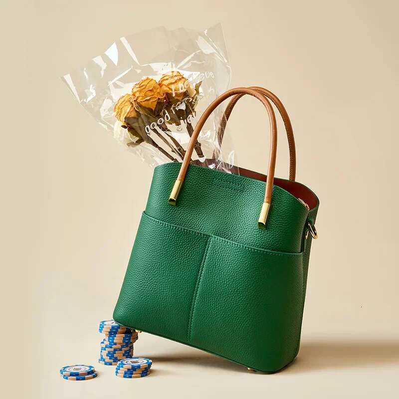 Genuine Leather Bucket Bags Women's Handbag High-End Casual Crossbody Cowhide Bag
