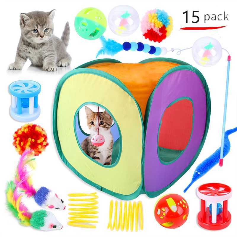 Cat Toy Rainbow Tunnel Set Folding Cat Kitten Play Tunnel Chat Mouse Supply Simulated Fish Cat Accessories Y250412