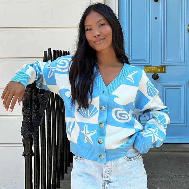 Women's color-block sweater cardigan long-sleeve, loose sweater that's a best-seller during the back-to-school season---NBL170