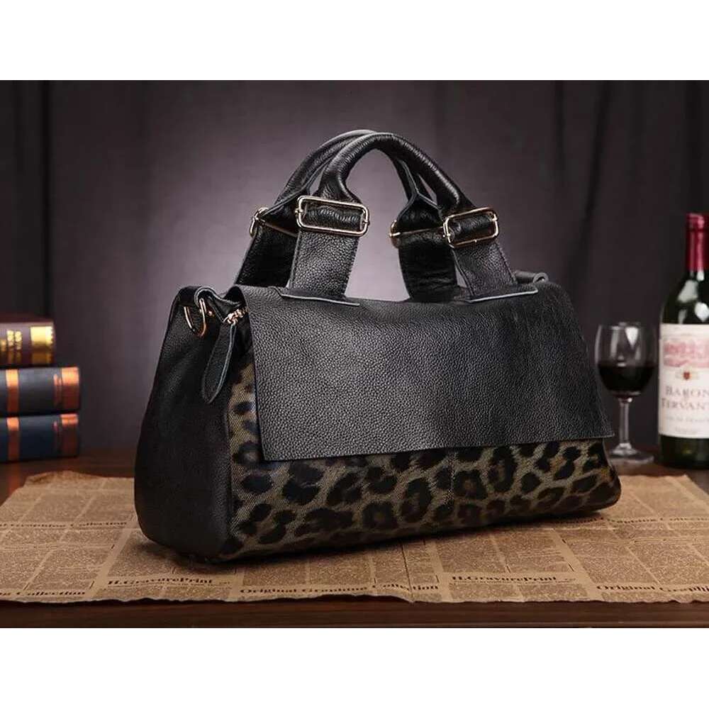 Designer Bag Fashion Genuine Leather Big Handbags Leopard Pattern Soft Cowhide Travel Tote Ladies Long Strap Shoulder Weekend Bags