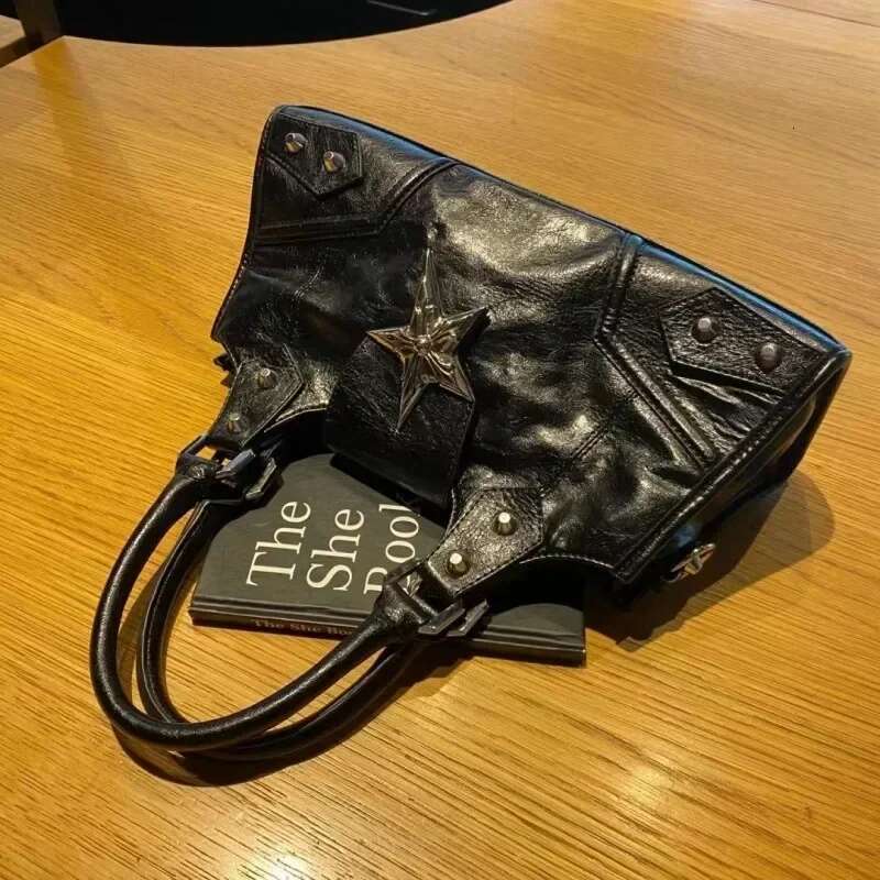 Y2K Gothic Star Girl Black Women Vintage Handbag Fashion Shoulder Bag Large Capacity PU Crossbody Goth Purse Punk Tote Bags