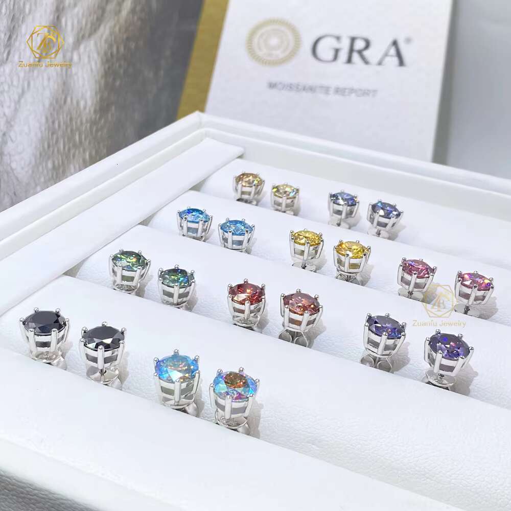 Real Moissanite 0.5CT 1CT 2CT 3CT Gold Plated 925 Sterling Silver Vvs Moissanite Stud Earrings with Gra Certificate