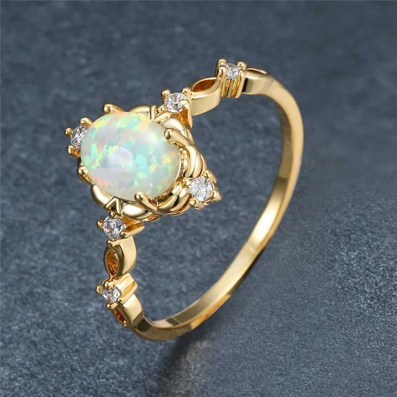 Enchanting gold silver wedding rings white opal engagement rings cute women blue green purple crystal ringsXJ250412