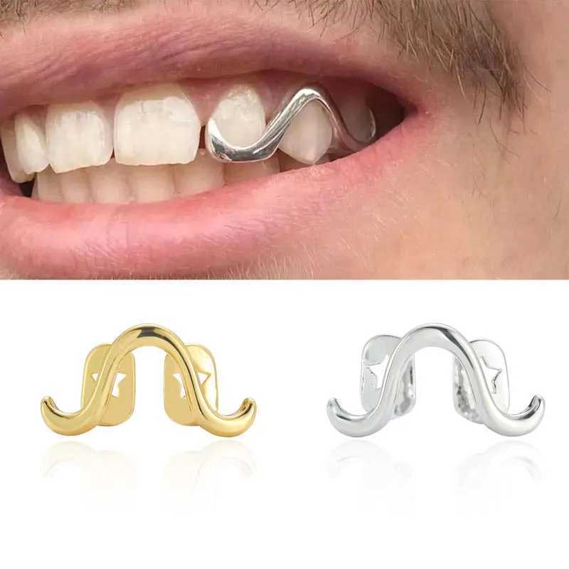 1Pc silver wavy tooth cap suitable for women new punk metal smooth zircon geometric curve dental Grilz jewelry accessories W250412