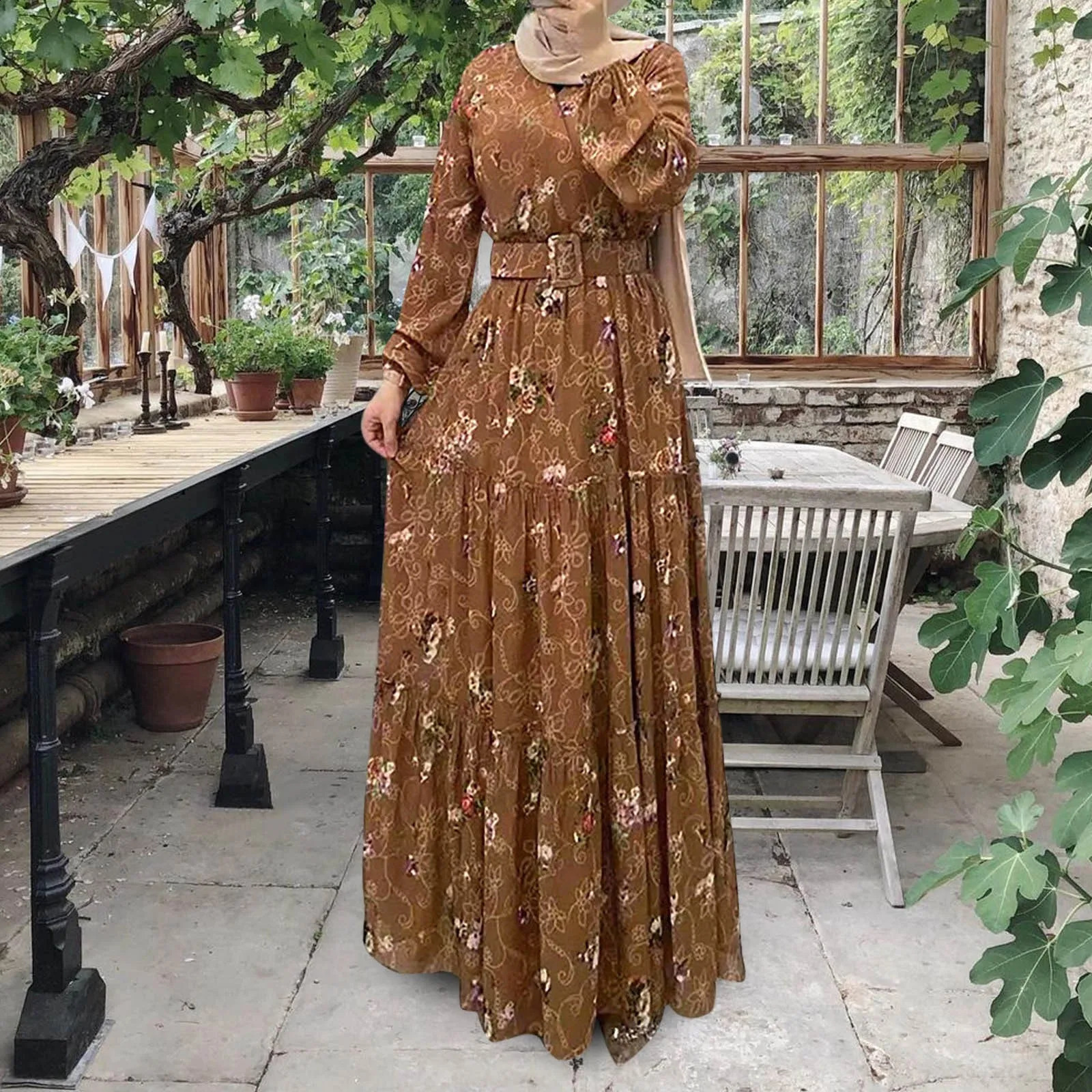Eid al Fitr Muslim Dress Female Abaya Jalabiya Turtle Neck Flower Printed Belt Dubai Kaftan Robe Vestidos Ramadan Abayas 250411