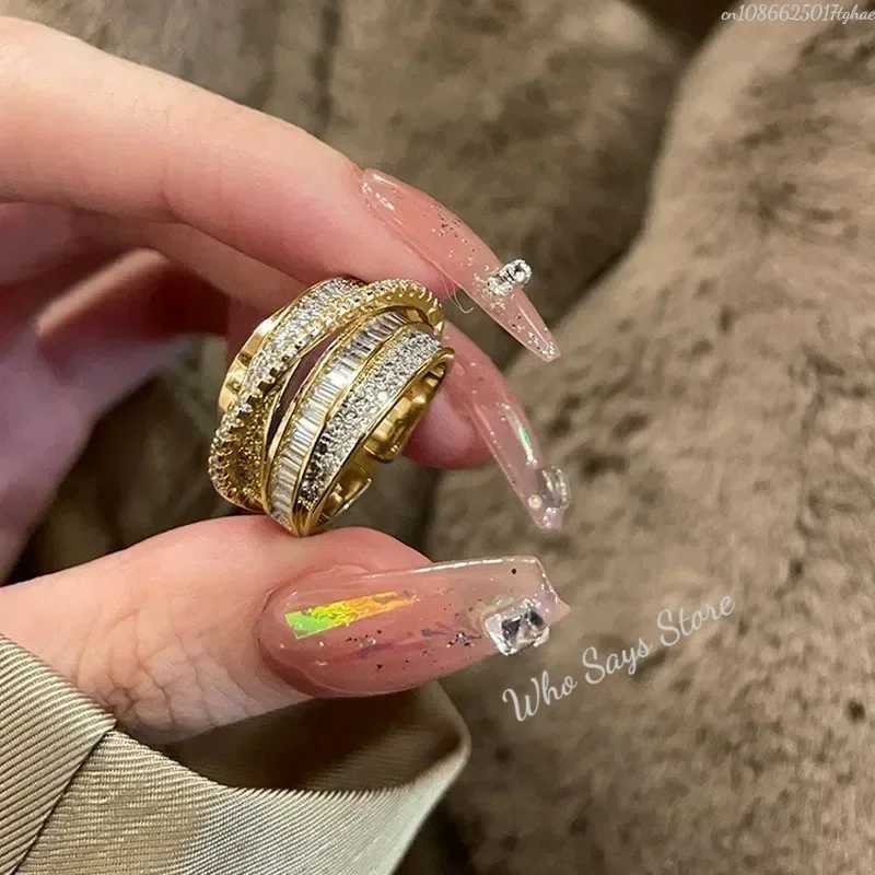 Korean New Fashion Jewelry Exquisite Silver Zircon Ring Elegant Womens Open Adjustable Wedding Gift Luxury StudioXJ250412